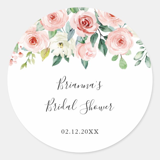 Elegant diskret höstblomma bröllopsduschpresent runt klistermärke (Framsida)