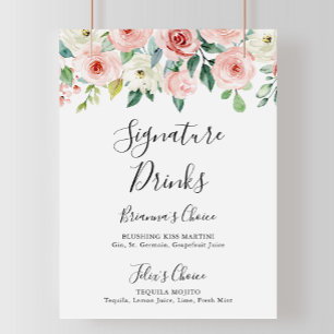 Elegant diskret höstblommig signaturdryckesskylt poster