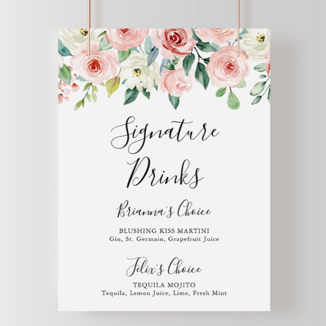 Elegant diskret höstblommig signaturdryckesskylt poster (Skapare uppladdad)