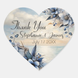 Elegant Diskret Sunset och Blommigt Bröllop Tack Hjärtformat Klistermärke