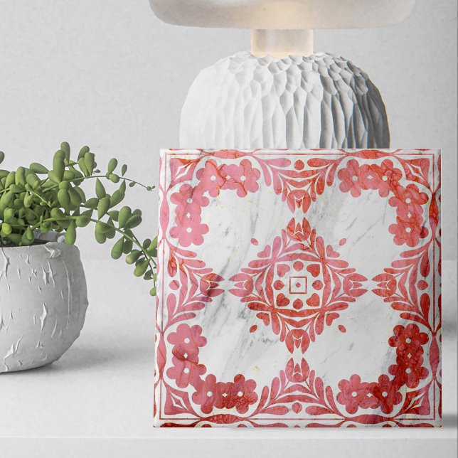 Elegant Distress Red and White Marble Tittar Kakelplatta (Skapare uppladdad)