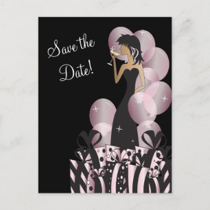 Elegant Diva Tjejfest   Spara Datumet   Rosa Meddelande Vykort