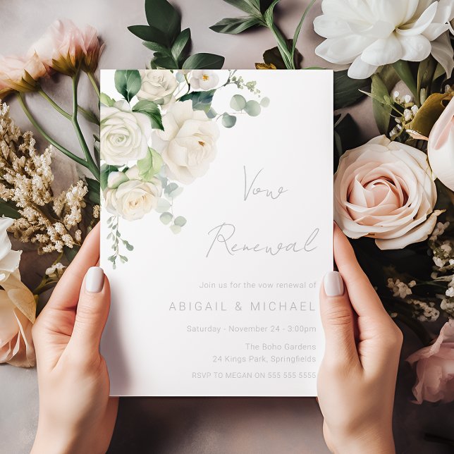 Elegant Divine Vita Rosor & Salvia Förnyelse av Lö Inbjudningar (Skapare uppladdad)