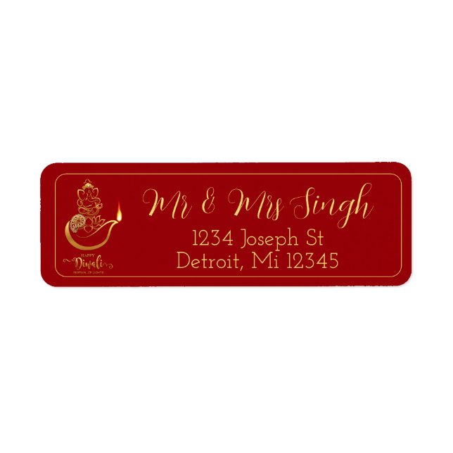 Elegant Diwali Address Label with Ganesha Motif Returadress Etikett (Framsidan)