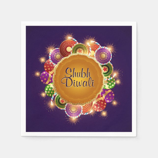 Elegant Diwali Colorful Fireworks Pappersservett (Framsidan)