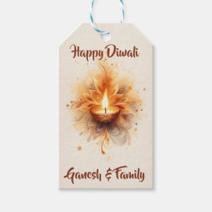 Elegant Diwali Diya Presentetikett