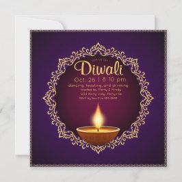 Elegant Diwali Diyas Lila Inbjudningar