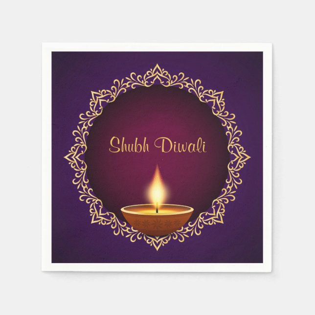 Elegant Diwali Diyas Lila Pappersservett (Framsidan)