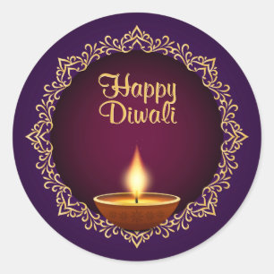 Elegant Diwali Diyas Lila Runt Klistermärke