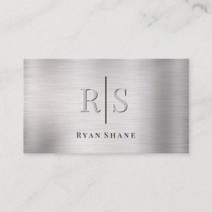 Elegant DIY 3-D Monogram & Blk Namn Brushed Silver Visitkort
