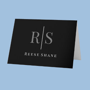 Elegant DIY Grått Monogram & White Namn, blank Kort