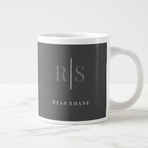 Elegant DIY Grått Monogram & White Namn, Mörk Gråt Jumbo Mugg