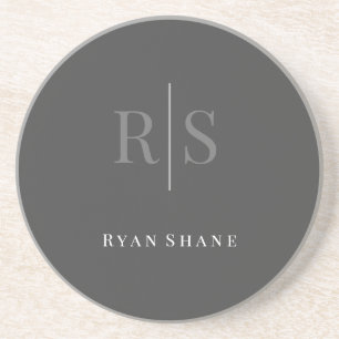 Elegant DIY Grått Monogram & White Namn, Mörk Gråt Underlägg
