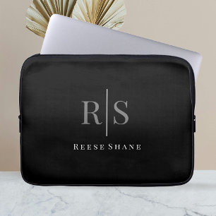 Elegant DIY Grått Monogram & White Namn, svart Laptop Fodral