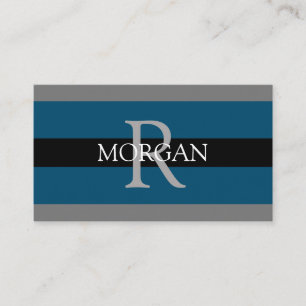 Elegant DIY Monogram Namn Blk DkGray Ocean Blue Visitkort