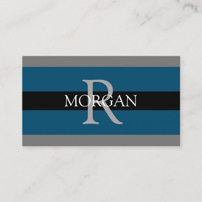 Elegant DIY Monogram Namn Blk DkGray Ocean Blue Visitkort (Framsida)