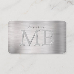 Elegant DIY Monogram, Namn, Brushed Steel Visitkort
