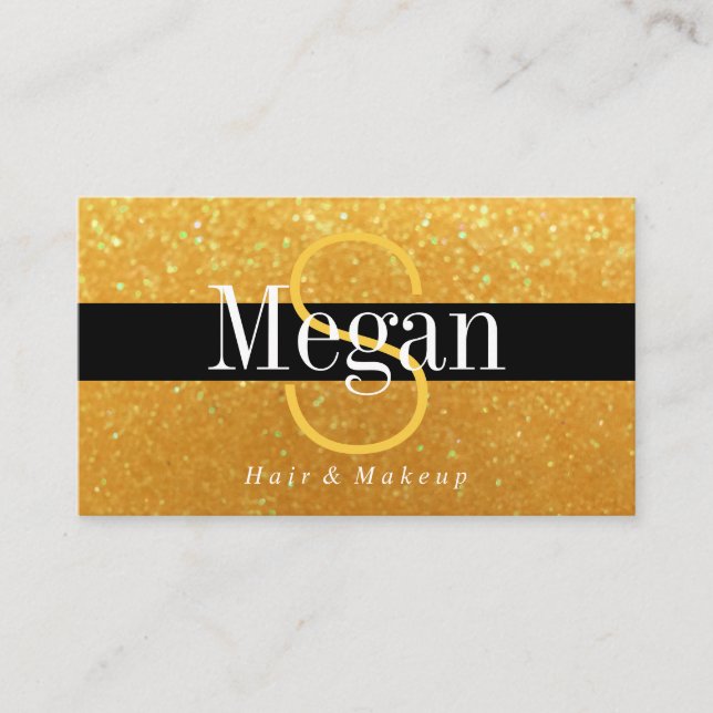 Elegant DIY Monogram Namn Guld Glitter,, Blk Rand Visitkort (Framsida)