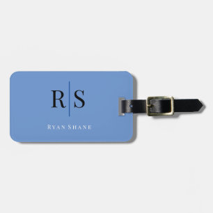 Elegant DIY Monogram Namn & Info, blå svart vit Bagagebricka