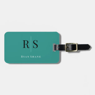 Elegant DIY Monogram Namn & Info, Teal Black White Bagagebricka