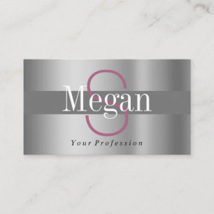 Elegant DIY Monogram Namn, Silver Maroon Grått Visitkort