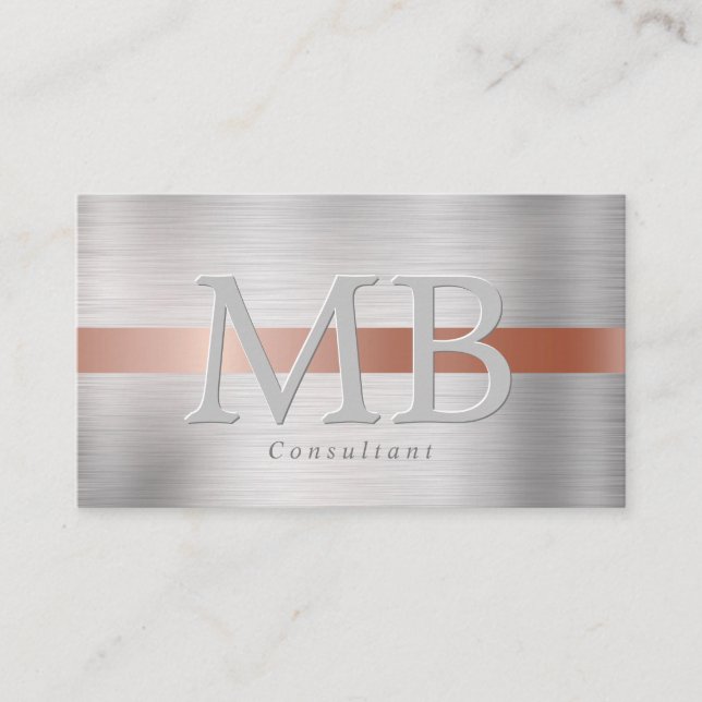 Elegant DIY Monogram Ro Guld och borstat stål Vs2 Visitkort (Framsida)