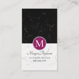 Elegant DIY Monogram, vit och svart marbel, våld Visitkort