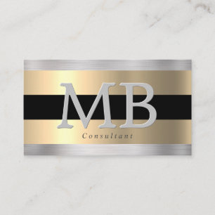Elegant DIY Monogram, Yel Guld Brushed Steel Black Visitkort