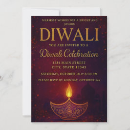 Elegant Diya & Guld Script Diwali Firande Inbjudningar