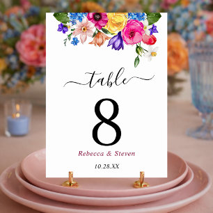 Elegant Djärv Färgrik Akvarell Blommig bröllop Bordsnummer