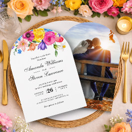 Elegant Djärv Färgrik Akvarell Blommig bröllop Inbjudningar