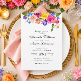 Elegant Djärv Färgrik Akvarell Blommig bröllop Inbjudningar