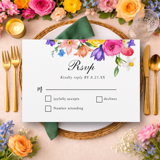 Elegant Djärv Färgrik Akvarell Blommig bröllop OSA Kort (Skapare uppladdad)