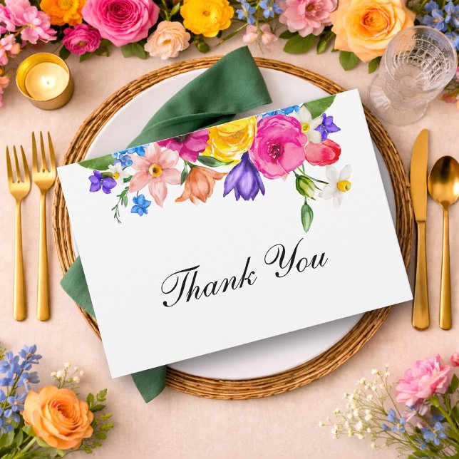 Elegant Djärv Färgrik Akvarell Blommig bröllop Tack Kort (Skapare uppladdad)