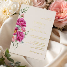 Elegant djärv Vibrant Rosa Blommig Bröllop Guld
