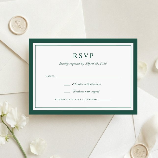Elegant Djup Jägare Grön Ram Bröllop RSVP Inbjudningar (Skapare uppladdad)