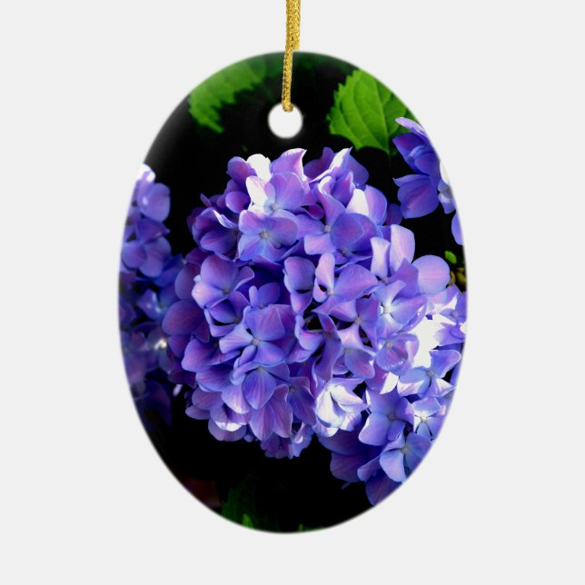 Elegant Djup lila blommigt Blommor hydrangea Julgransprydnad Keramik (Framsidan)