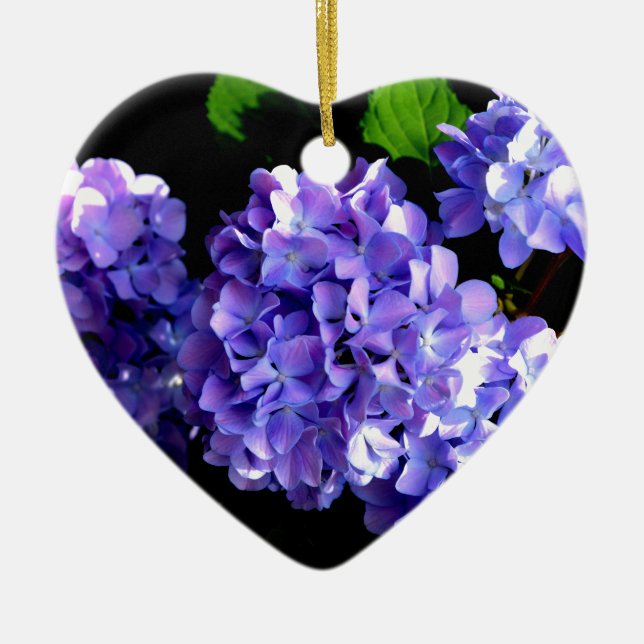 Elegant Djup lila blommigt Blommor hydrangea Julgransprydnad Keramik (Framsidan)