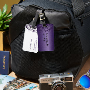 Elegant Djup Lila Blommigt Snöre på Lila Bagagebricka