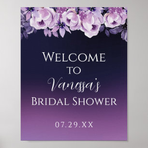 Elegant djup lila blomsterbröllopsdusch välkommen poster