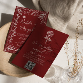 Elegant djup röd blå blommig modern QR-kod bröllop Inbjudningar