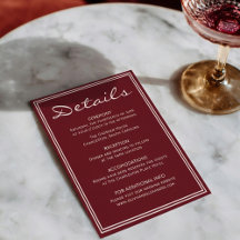 Elegant djup röd kräm lyxig chic bröllopsinformati