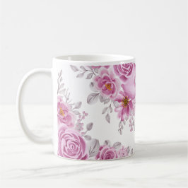 Elegant Djup Rosa Blommigt Hjärtvattenfärg Kaffemugg