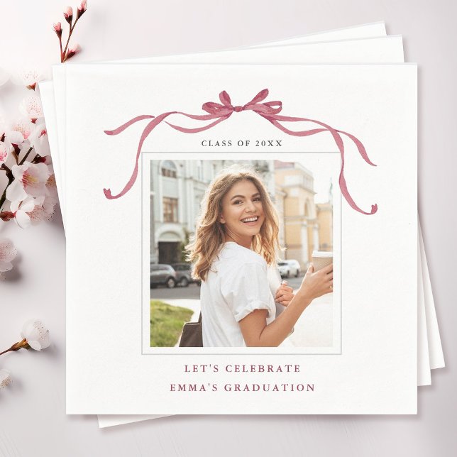 Elegant djup rosafärgad bandbåge examensfoto pappersservett (Skapare uppladdad)
