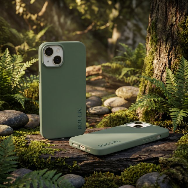 Elegant Djup Skogsgrön Minimalistisk ROULIV iPhone (Elegant Deep Forest Green Minimalist ROULIV iPhone Case)