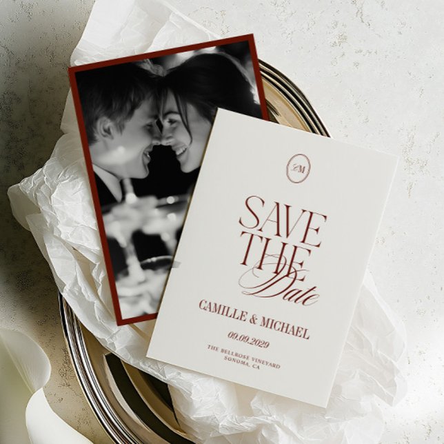 Elegant djup terrakotta foto Spara datum kort (Elegant Deep Terracotta Photo Save the Date Card)