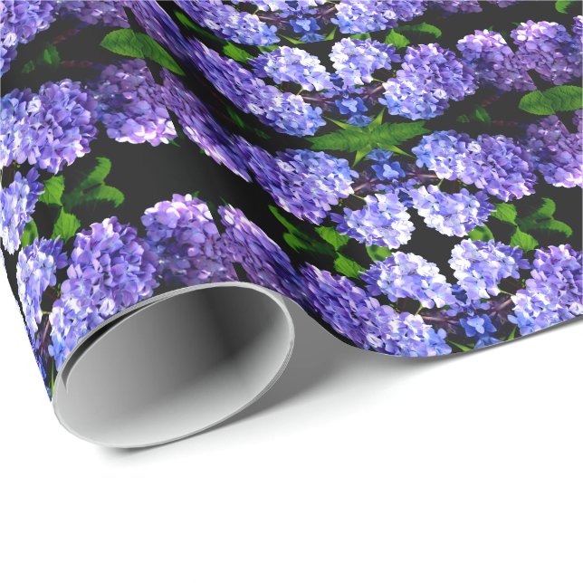 Elegant Djupa lila blommigtar periwinkle hydrangea Presentpapper (Rullad Hörn)