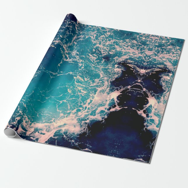 Elegant djupblå havsvågor bakgrund presentpapper (Utrullad)