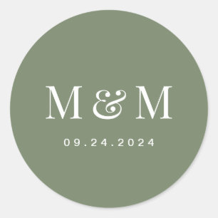 Elegant djupgrön monogramtypografi bröllop runt klistermärke