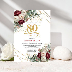 Elegant djupröd burgunder 80-årsdag inbjudningar